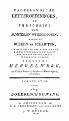 Vaderlandsche letteroefeningen. Jaargang 1819,  [tijdschrift] Vaderlandsche Letteroefeningen