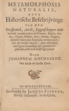 Metamorphosis et historia naturalis insectorum. Pars tertia et ultima, J. Goedaert