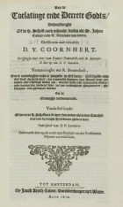 Van de toelatinge ende decrete Godts, D.V. Coornhert