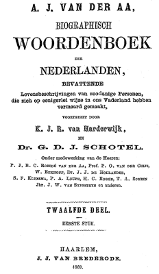 Biographisch woordenboek der Nederlanden. Deel 12. Eerste stuk